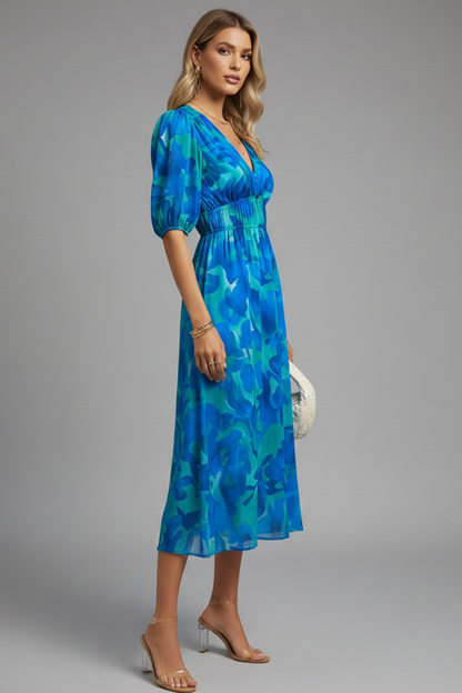 Mónica | Robe midi à imprimé floral et col en V pour femme