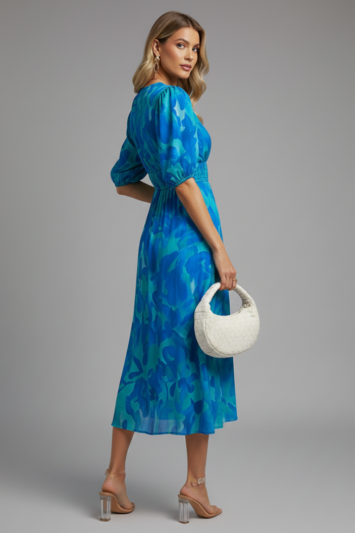 Mónica | Robe midi à imprimé floral et col en V pour femme