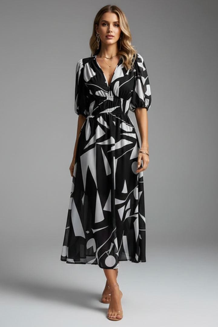 Mónica | Robe midi à imprimé floral et col en V pour femme