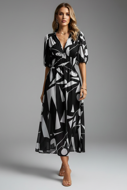 Mónica | Robe midi à imprimé floral et col en V pour femme