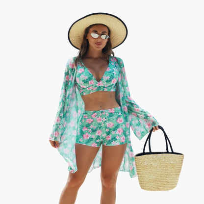 Teresa | Conjunto bikini para mujer de tres piezas con estampado
