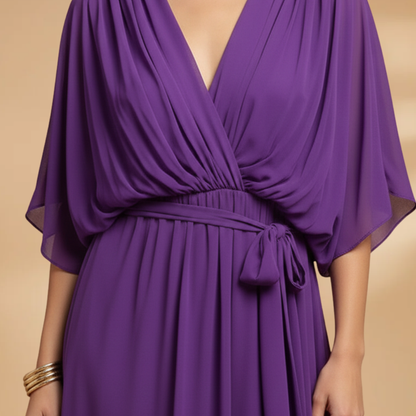 Angela | Vestido de gasa para mujer con cuello en V y vuelo