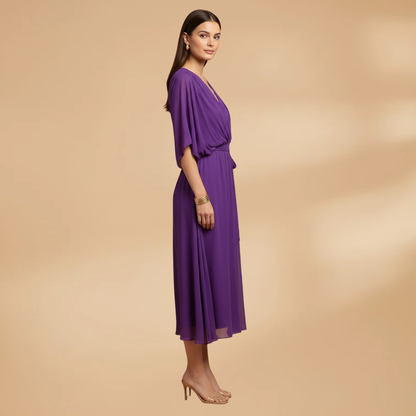Angela | Vestido de gasa para mujer con cuello en V y vuelo