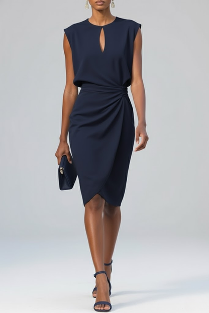 Clara | Vestido midi de mujer con escote de abertura y detalle fruncido