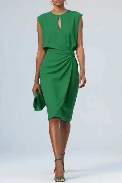 Clara | Vestido midi de mujer con escote de abertura y detalle fruncido