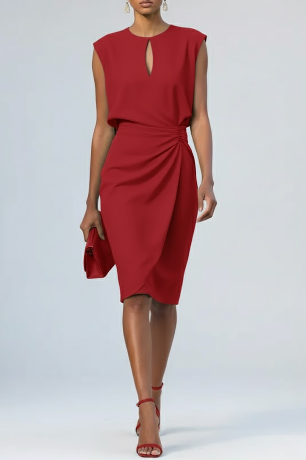 Clara | Vestido midi de mujer con escote de abertura y detalle fruncido