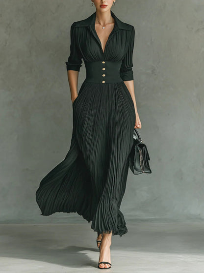 Salomé | Vestido largo con cintura ajustada y falda plisada