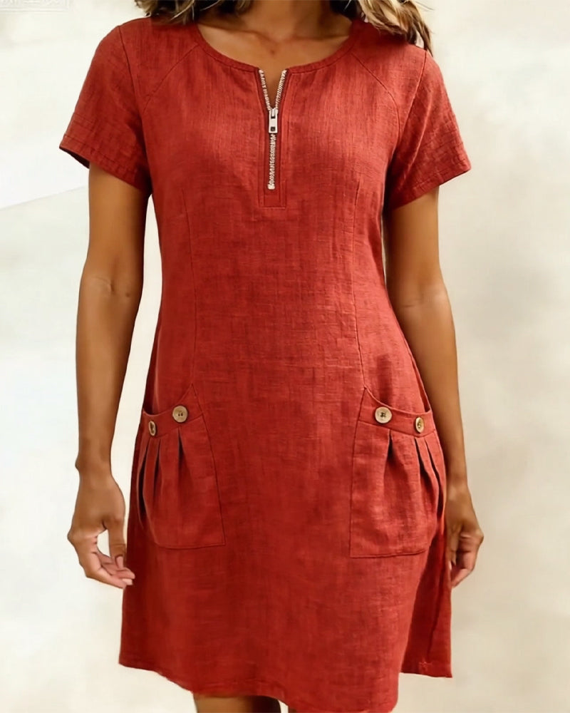 Renira | Vestido recto para mujer con cremallera y bolsillos
