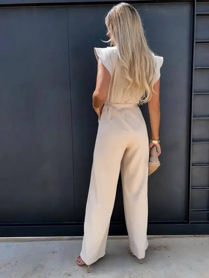 Yessica | Mono elegante para mujer con pantalón ancho y cinturón estilizador | Sofisticado