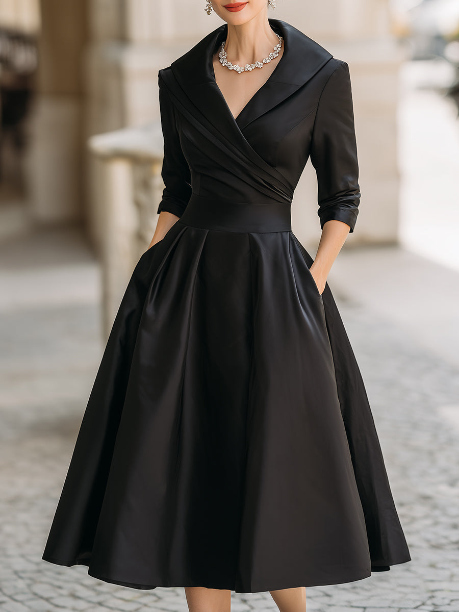 Victoria | Robe midi élégante à manches longues et col croisé