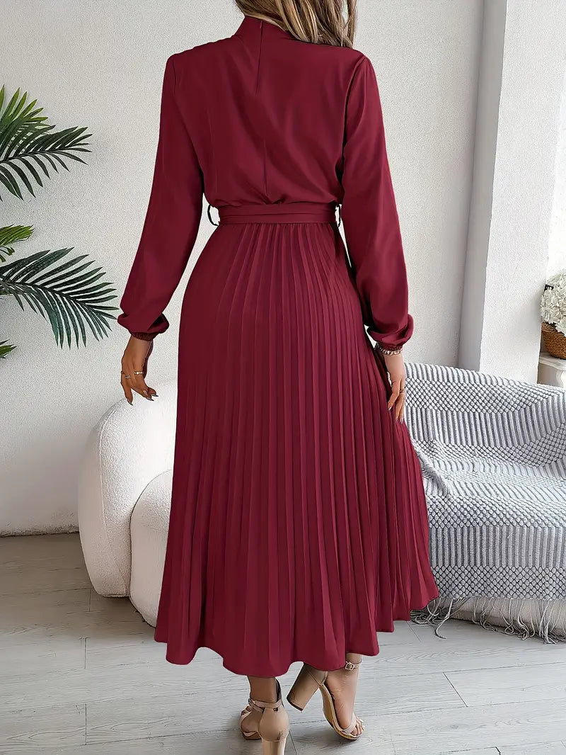 Rhea | Pleated Long Sleeve Dress with Belt