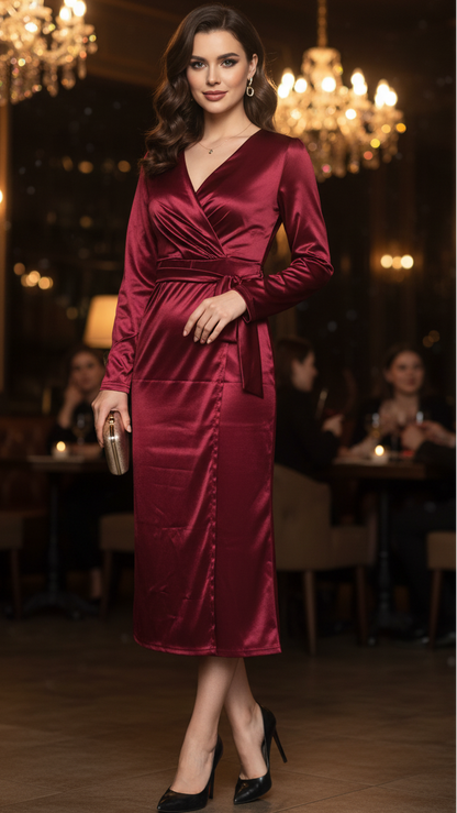 Pilar | Elegancka wiosenna sukienka midi kopertowa dla kobiet