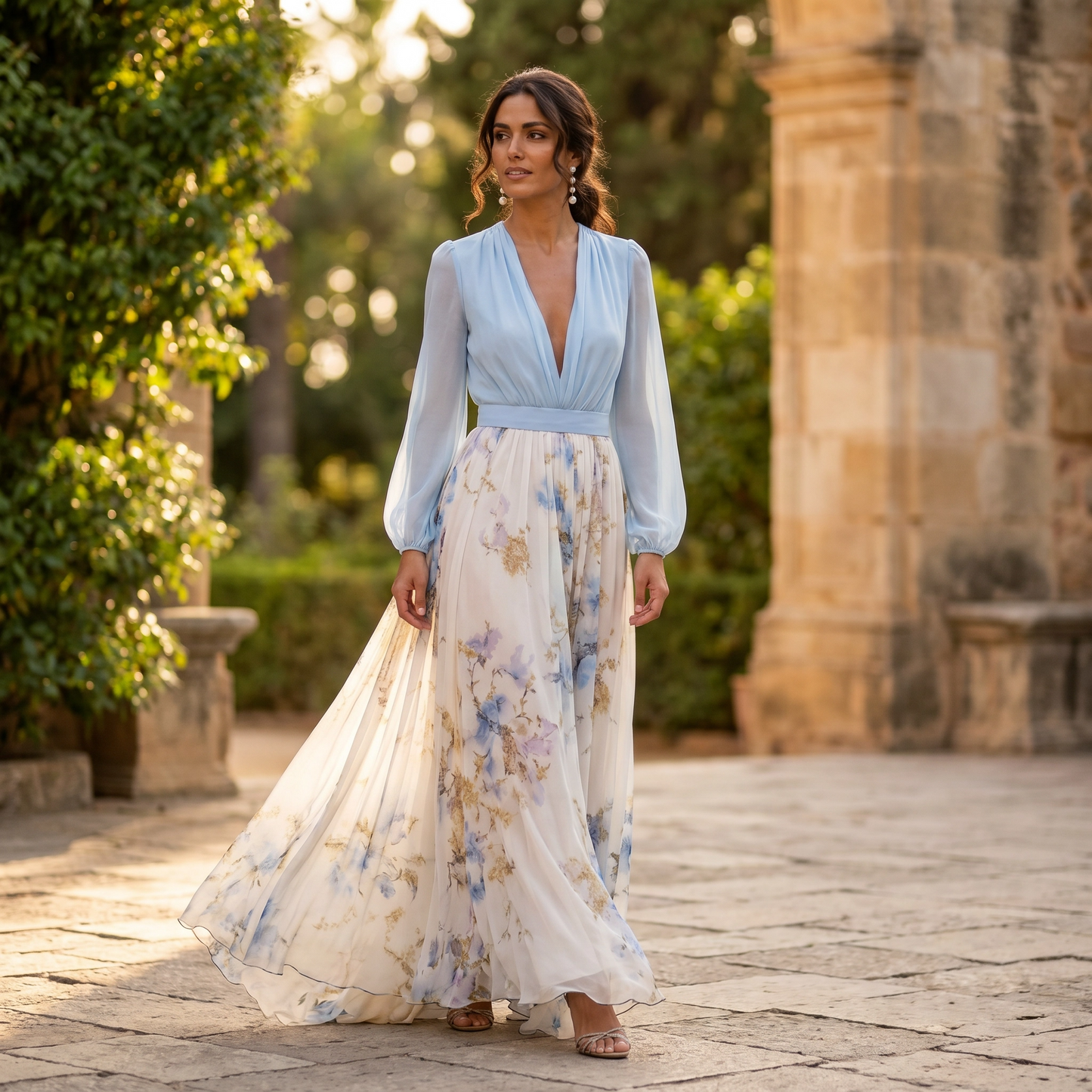 Lucia | Maxikleid für Damen mit floralem Ausschnitt