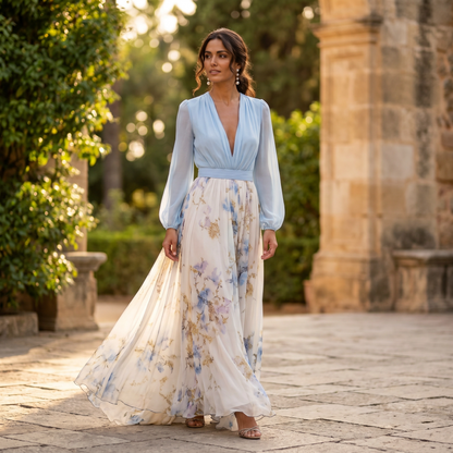 Lucia | Maxikleid für Damen mit floralem Ausschnitt
