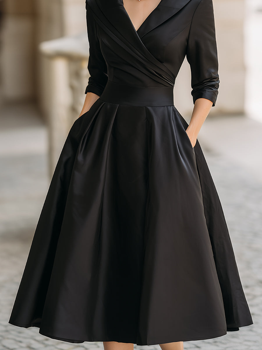 Aroa | Elegantes, überkreuztes Midi-Kleid mit V-Ausschnitt für Damen  