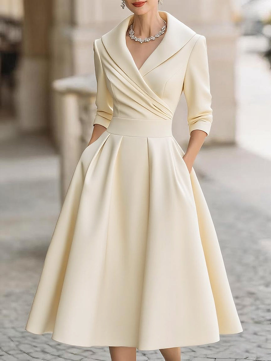 Aroa | Elegantes, überkreuztes Midi-Kleid mit V-Ausschnitt für Damen  