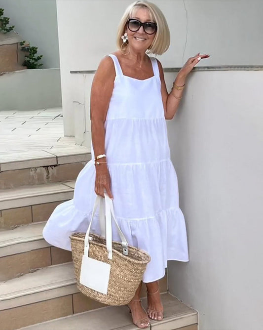 Julia | Vestido maxi para mujer sin mangas con capas y corte suelto