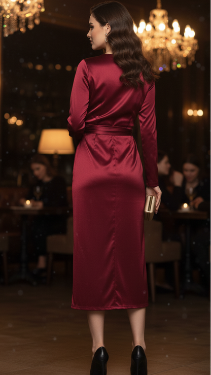 Pilar | Elegancka wiosenna sukienka midi kopertowa dla kobiet