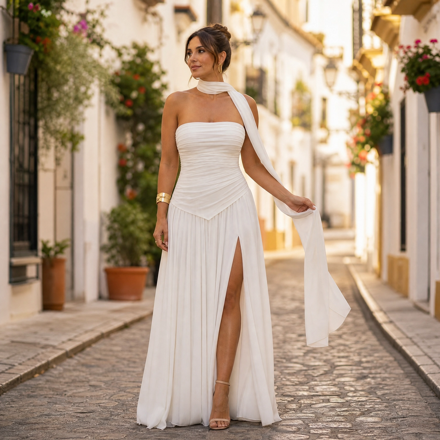 Ella | Women's asymmetrical strapless maxi dress