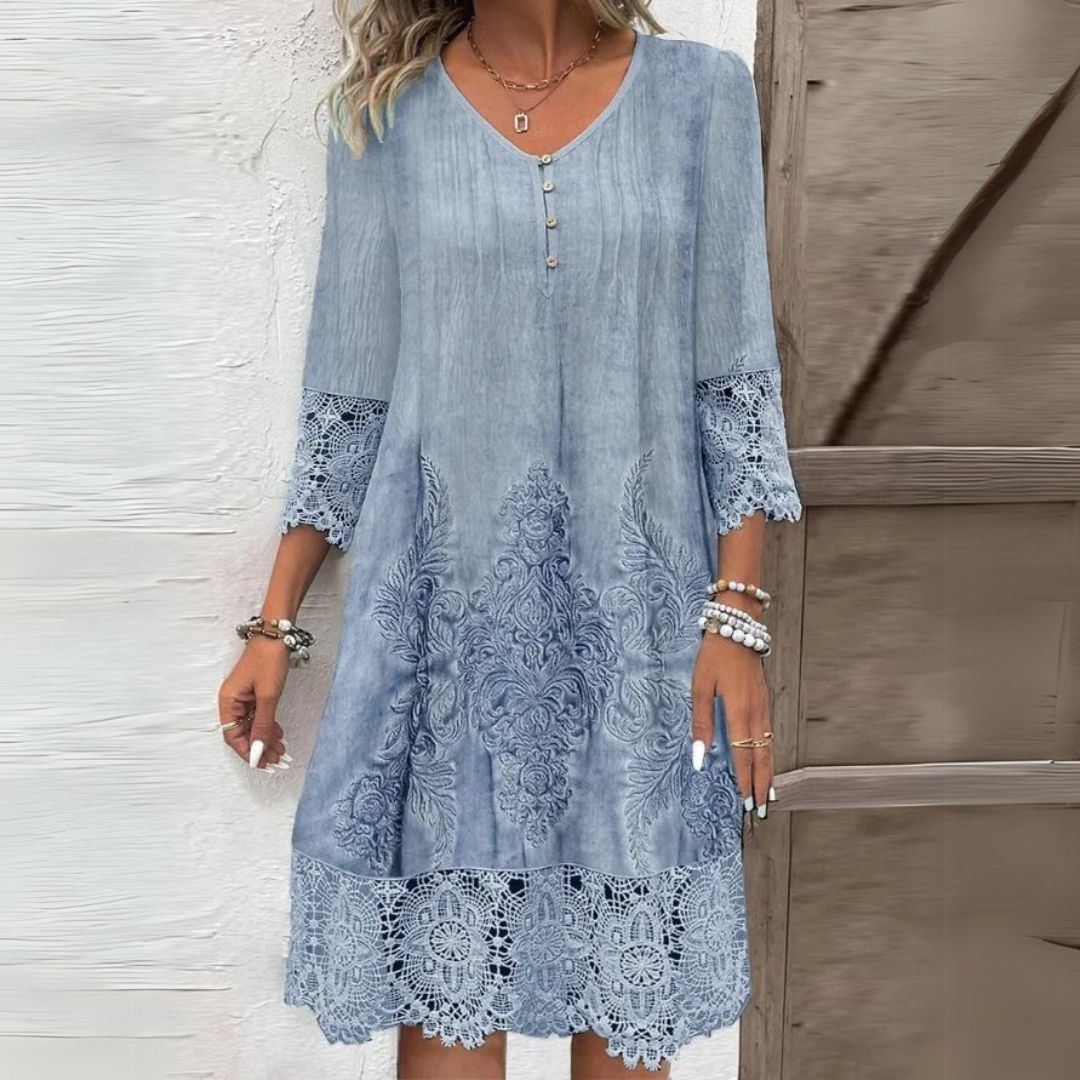 Ángeles | Vestido midi floral para mujer con encaje y cuello en V