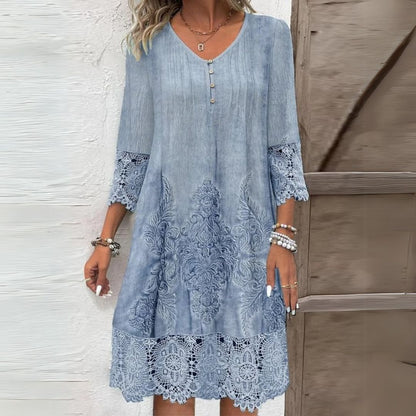 Ángeles | Vestido midi floral para mujer con encaje y cuello en V