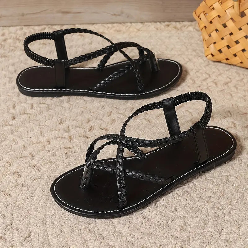 Juliana | Mujer sandalias planas con diseño trenzado y tiras cruzadas