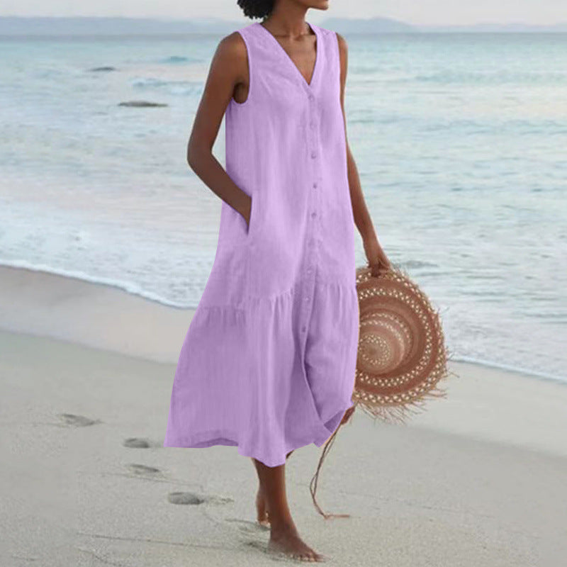 Marisol | Vestido midi para mujer con botones y escote en V