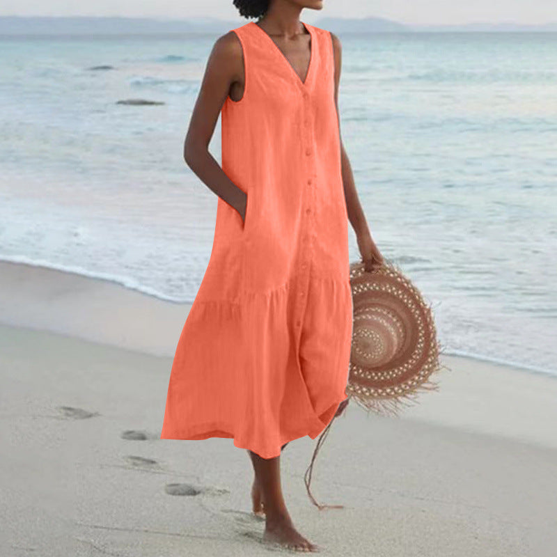 Marisol | Vestido midi para mujer con botones y escote en V