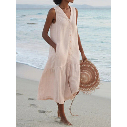 Marisol | Vestido midi para mujer con botones y escote en V