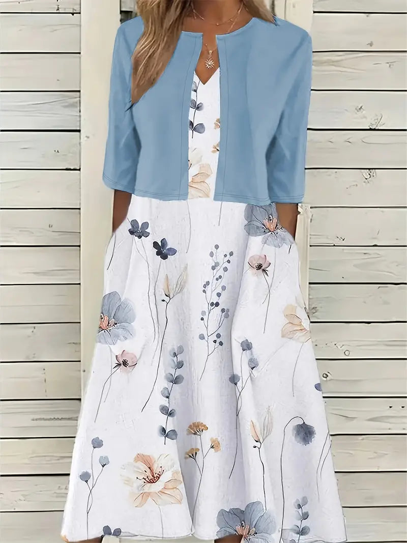 Sofía | Midikleid für Damen mit Blumenmuster und Jacke  