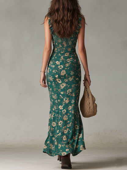 Belinda | Maxikleid im Boho-Stil für Damen mit Blumenmuster und Schlitz  