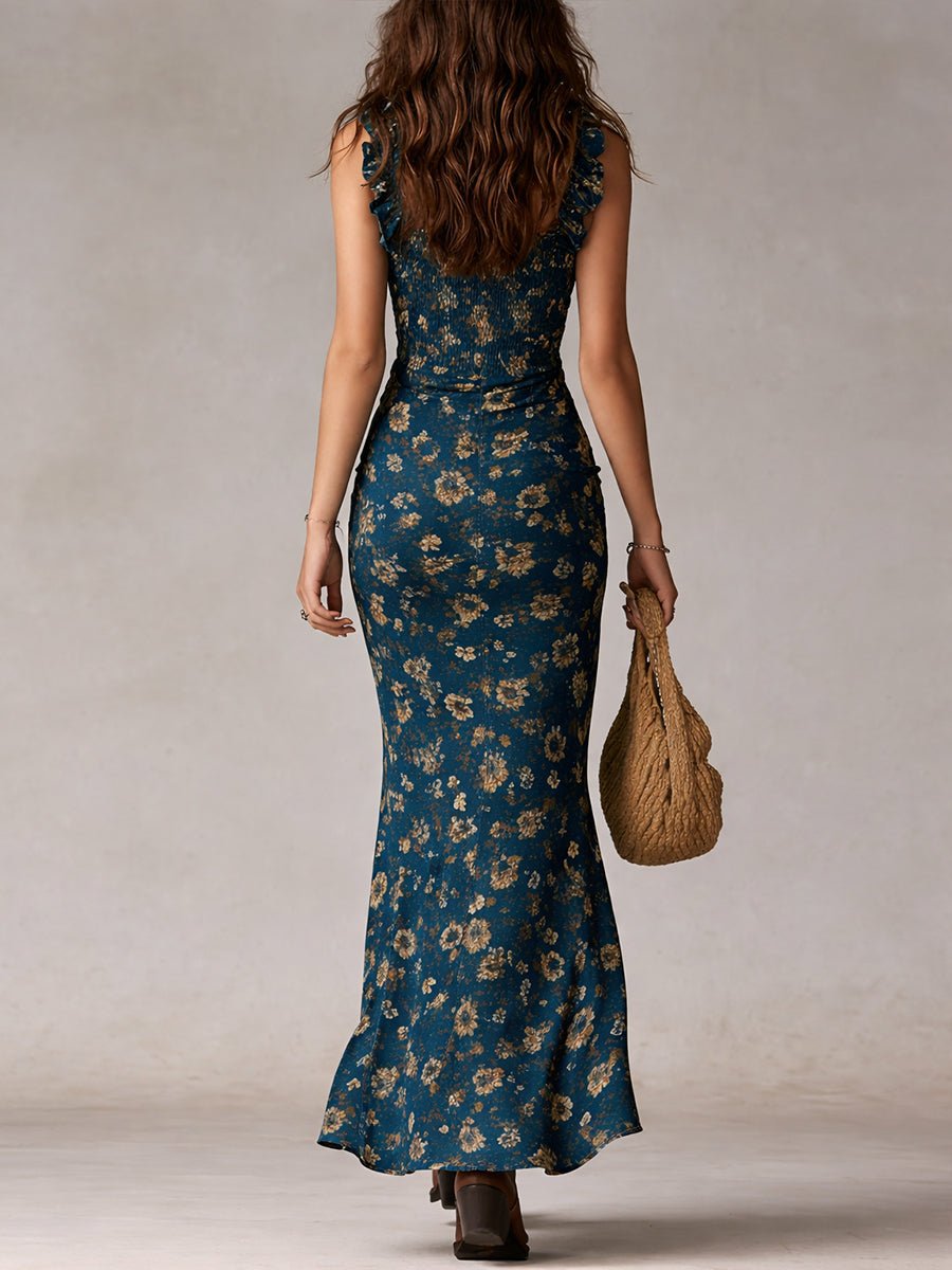 Belinda | Maxikleid im Boho-Stil für Damen mit Blumenmuster und Schlitz  