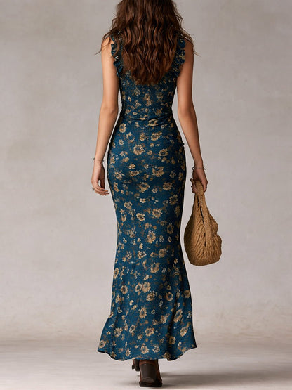 Belinda | Maxikleid im Boho-Stil für Damen mit Blumenmuster und Schlitz  