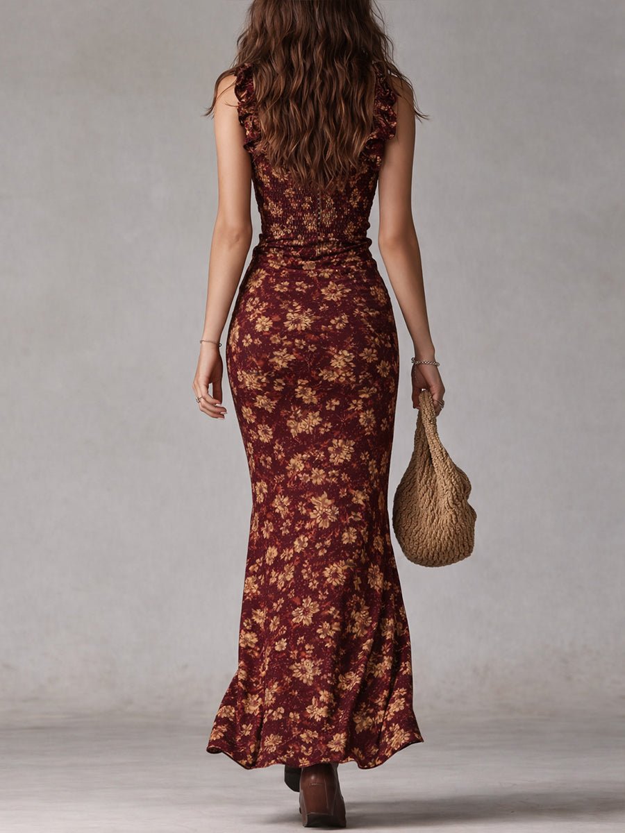 Belinda | Maxikleid im Boho-Stil für Damen mit Blumenmuster und Schlitz  