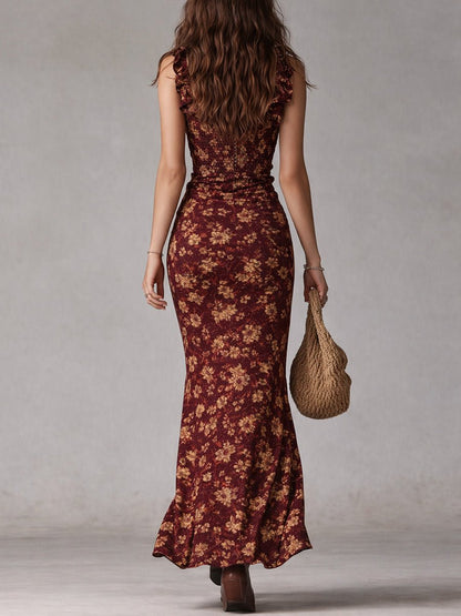 Belinda | Maxikleid im Boho-Stil für Damen mit Blumenmuster und Schlitz  