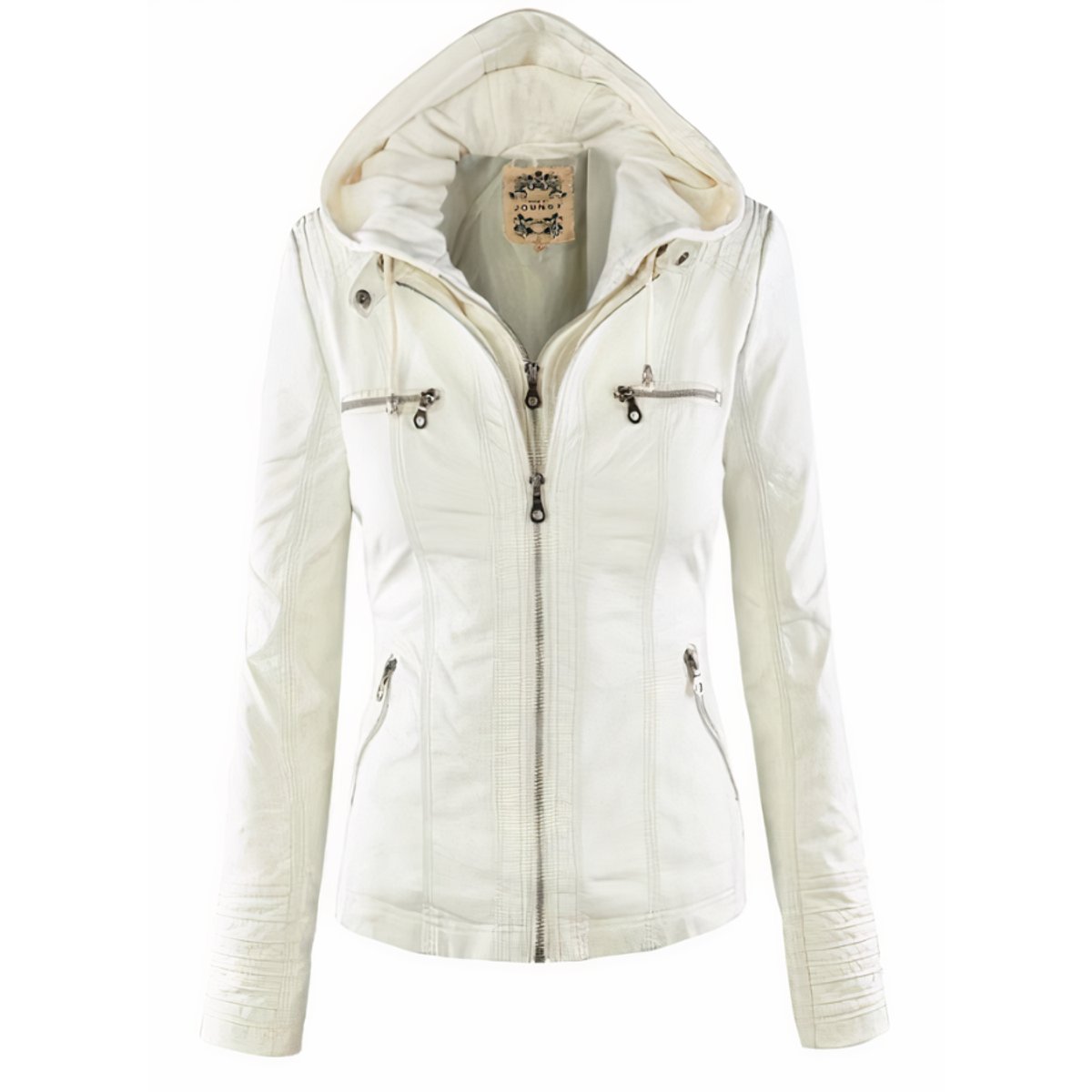 Blanca | Chaqueta biker para mujer con capucha desmontable