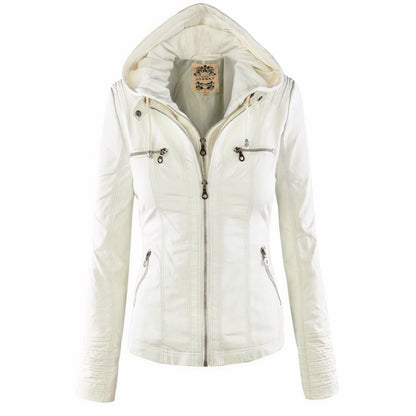 Blanca | Chaqueta biker para mujer con capucha desmontable