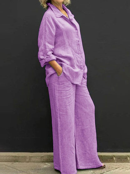 Selira | Zweiteiliges Damenoutfit mit Hemd und weitem Hosenbein  