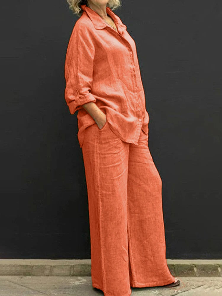 Selira | Zweiteiliges Damenoutfit mit Hemd und weitem Hosenbein  