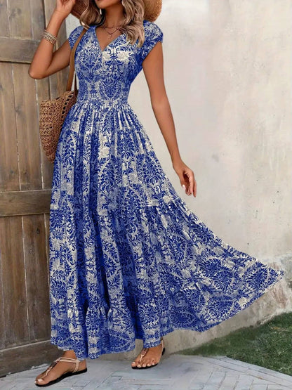 Cristina | Boho-Maxikleid für Damen mit Muster und Raffungen