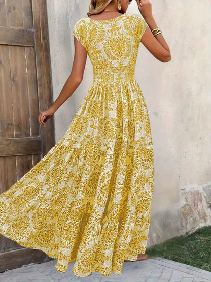 Cristina | Boho-Maxikleid für Damen mit Muster und Raffungen