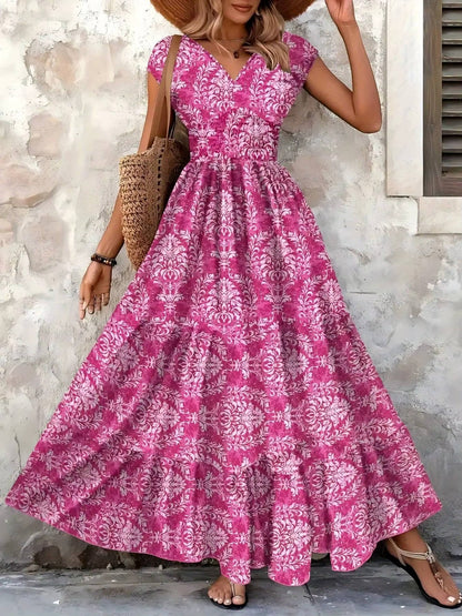 Cristina | Boho-Maxikleid für Damen mit Muster und Raffungen