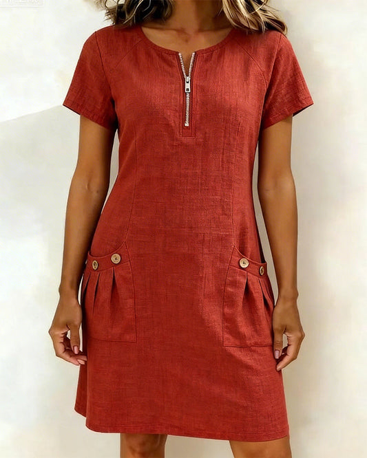 Renira | Vestido recto para mujer con cremallera y bolsillos