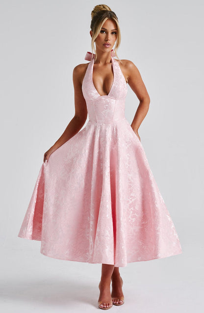 Brinella | Vestido midi estilo halter con escote elegante para mujer