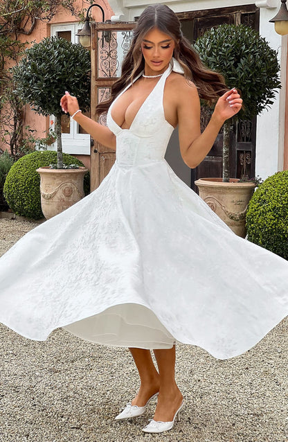 Brinella | Vestido midi estilo halter con escote elegante para mujer