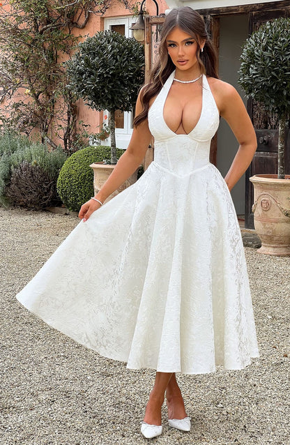 Brinella | Vestido midi estilo halter con escote elegante para mujer