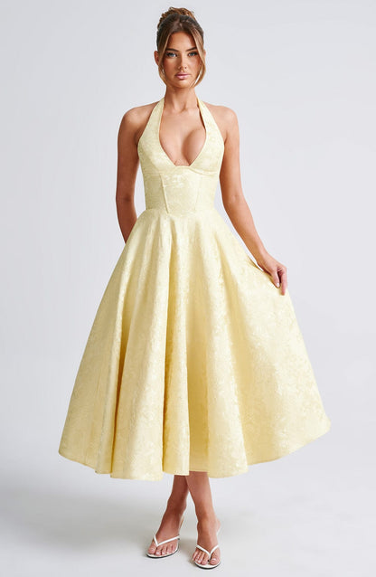 Brinella | Vestido midi estilo halter con escote elegante para mujer