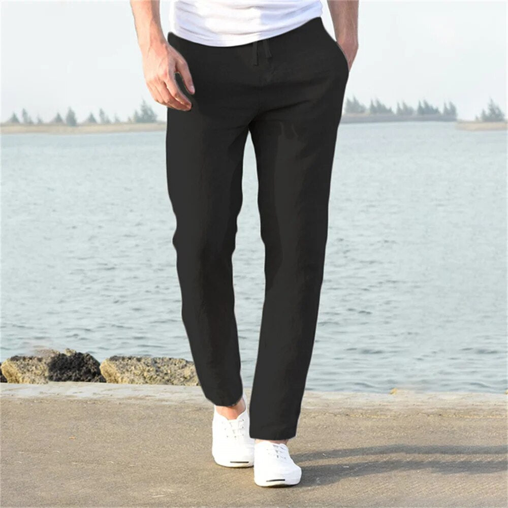 Felipe | Pantalón de lino para hombre con cordón y corte recto