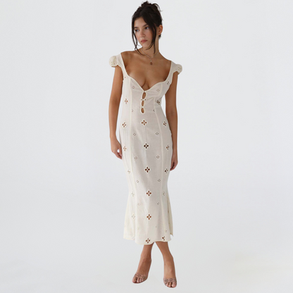 Aurelia | Vestido midi de boda con bordado y tirantes finos para mujer