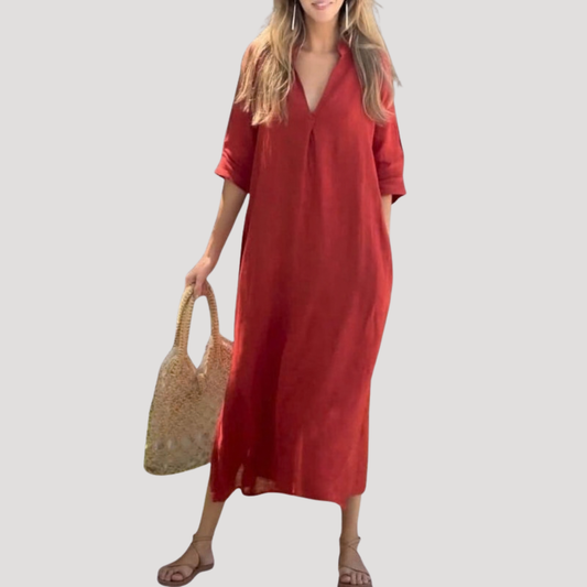 Leonela | Vestido midi para mujer con escote en V fluido